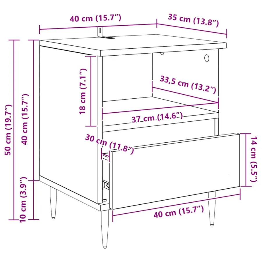 Cabinet de chevet Chêne artisanal 40 x 35 x 50 cm - 15