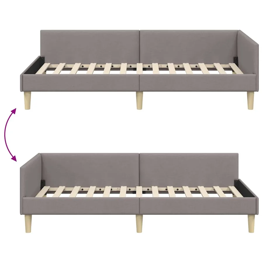 Cadre de lit d'angle Taupe 100 x 200 cm tissu - 9