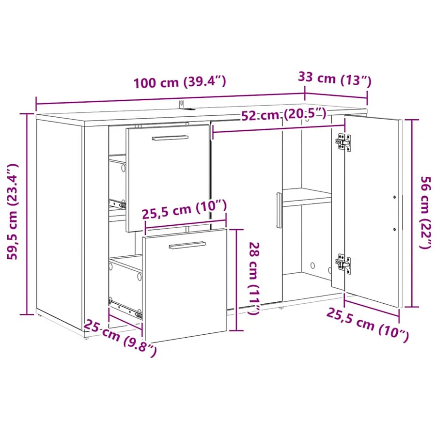 Buffet Chêne noir 100 x 33 x 59,5 cm Bois d'ingénierie - 14