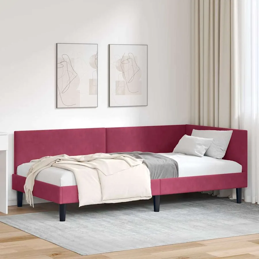 Cadre de lit d'angle Bordeaux 90 cm x 190 cm Velours