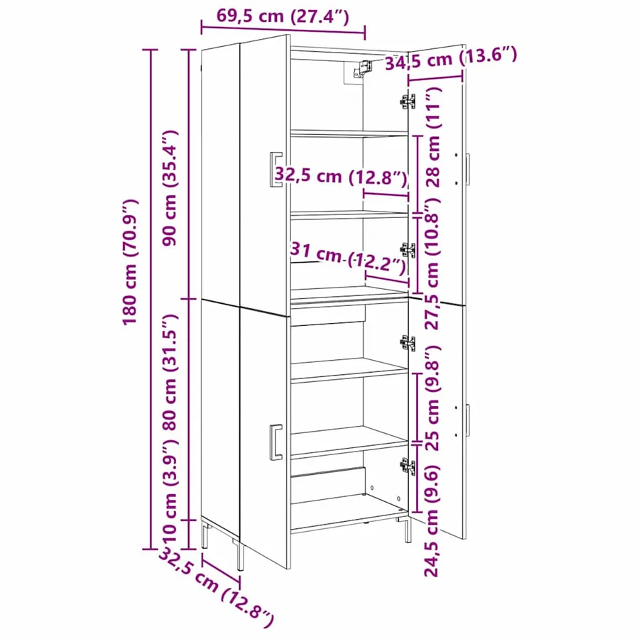Haut Armoire Bois ancien 69,5 x 34 x 180 cm Bois d'ingénierie - 13