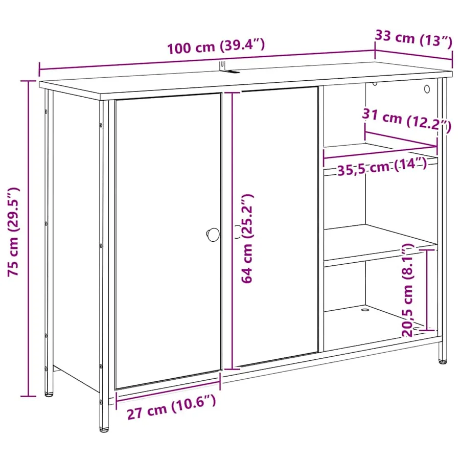 Buffet Chêne noir 100 x 33 x 75 cm Bois d'ingénierie - 16