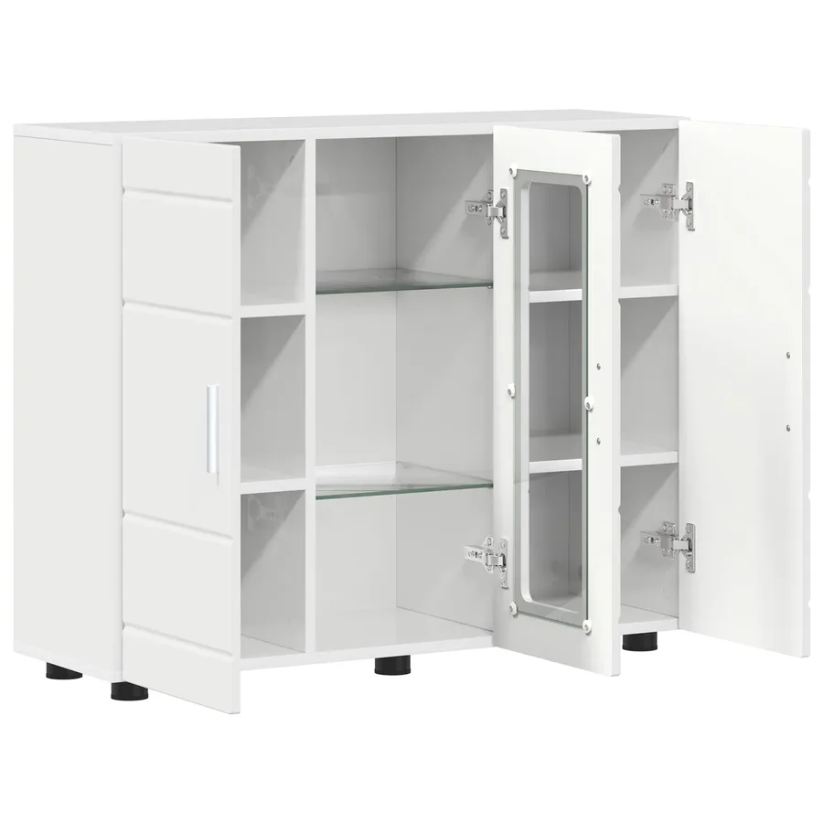 Cabinet en Bois Blanc brillant Bois d'ingénierie - 5