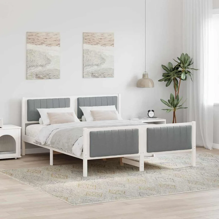 Cadre de lit avec tête de lit Blanc et gris clair 160 x 200 cm