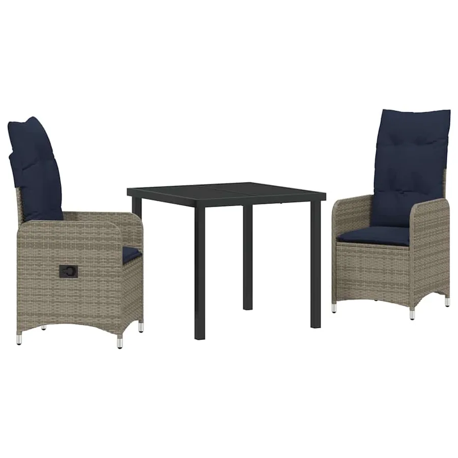 Ensemble table et chaises avec coussin 3 pcs Gris Rotin PE - 2
