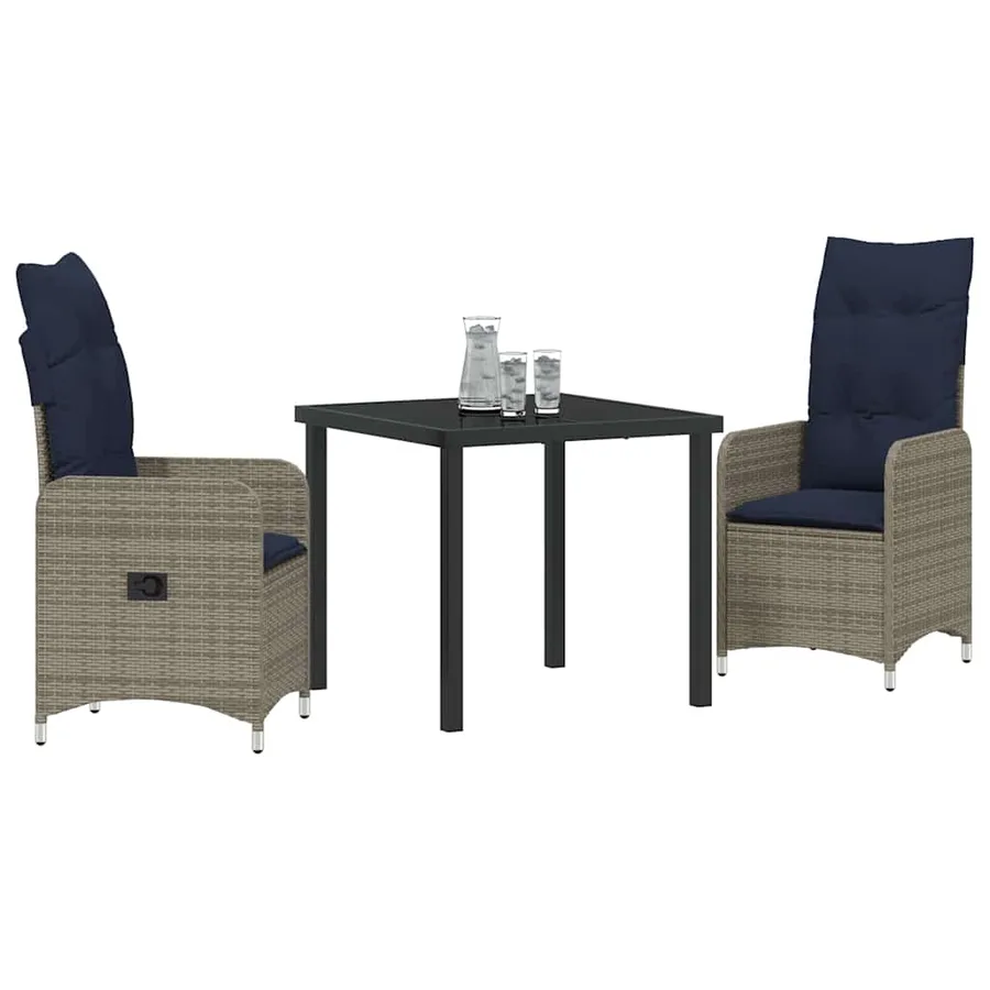 Ensemble table et chaises avec coussin 3 pcs Gris Rotin PE - 3