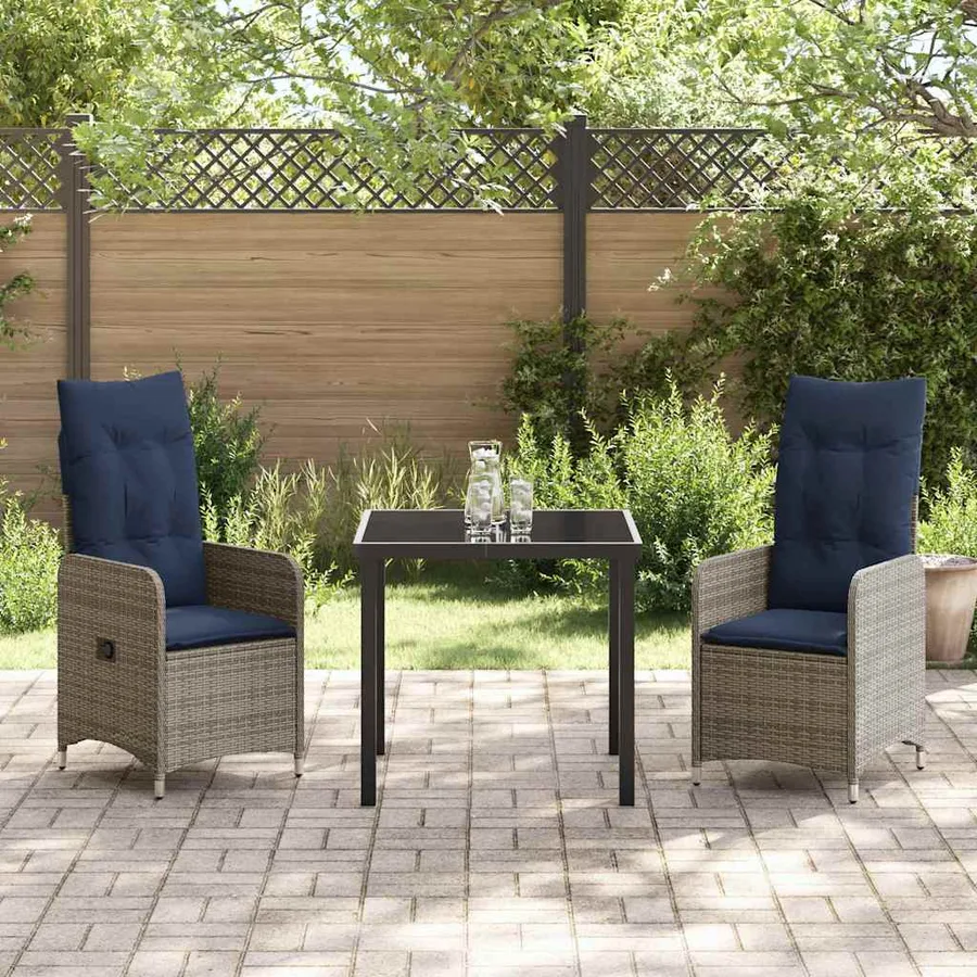 Ensemble table et chaises avec coussin 3 pcs Gris Rotin PE - 4