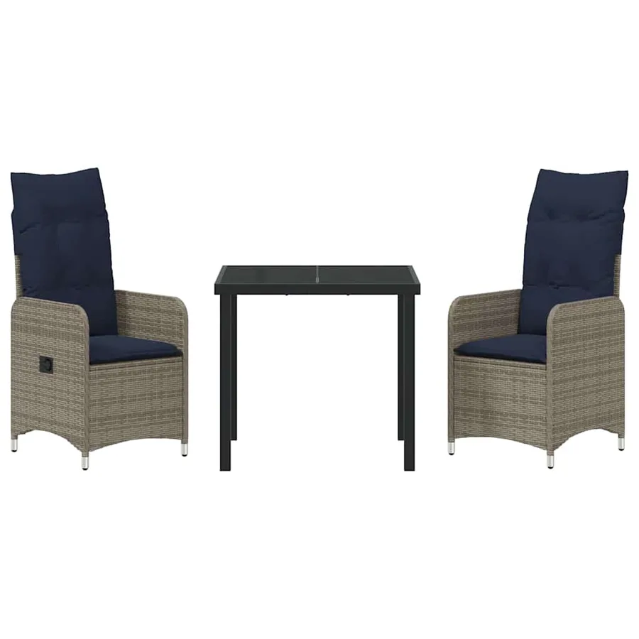Ensemble table et chaises avec coussin 3 pcs Gris Rotin PE - 7