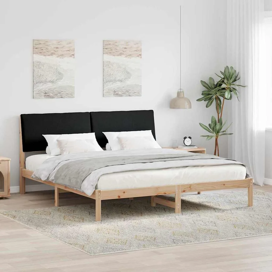 Cadre de lit Marron et noir 180 x 200 cm Bois massif en pin