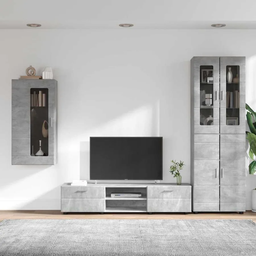 Ensemble meuble TV FLORIN 3 pcs Gris béton Bois d'ingénierie - 4