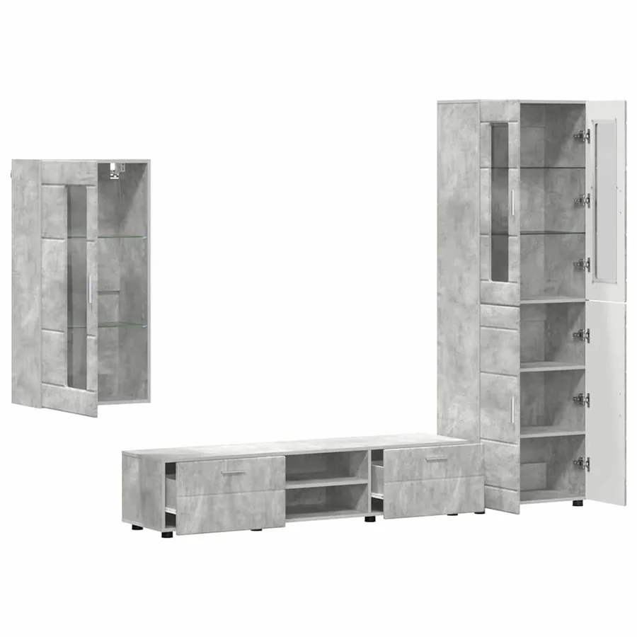 Ensemble meuble TV FLORIN 3 pcs Gris béton Bois d'ingénierie - 5