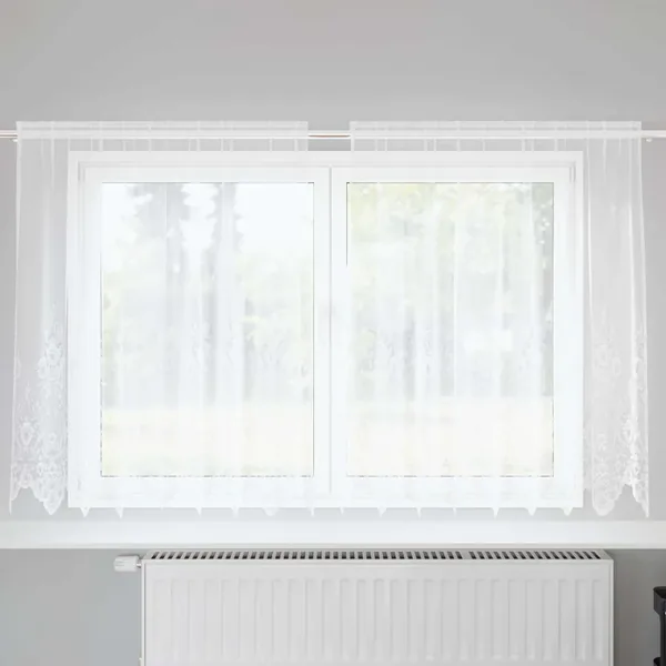 Rideau en Dentelle Floral Blanc 140 x 200 cm Polyester