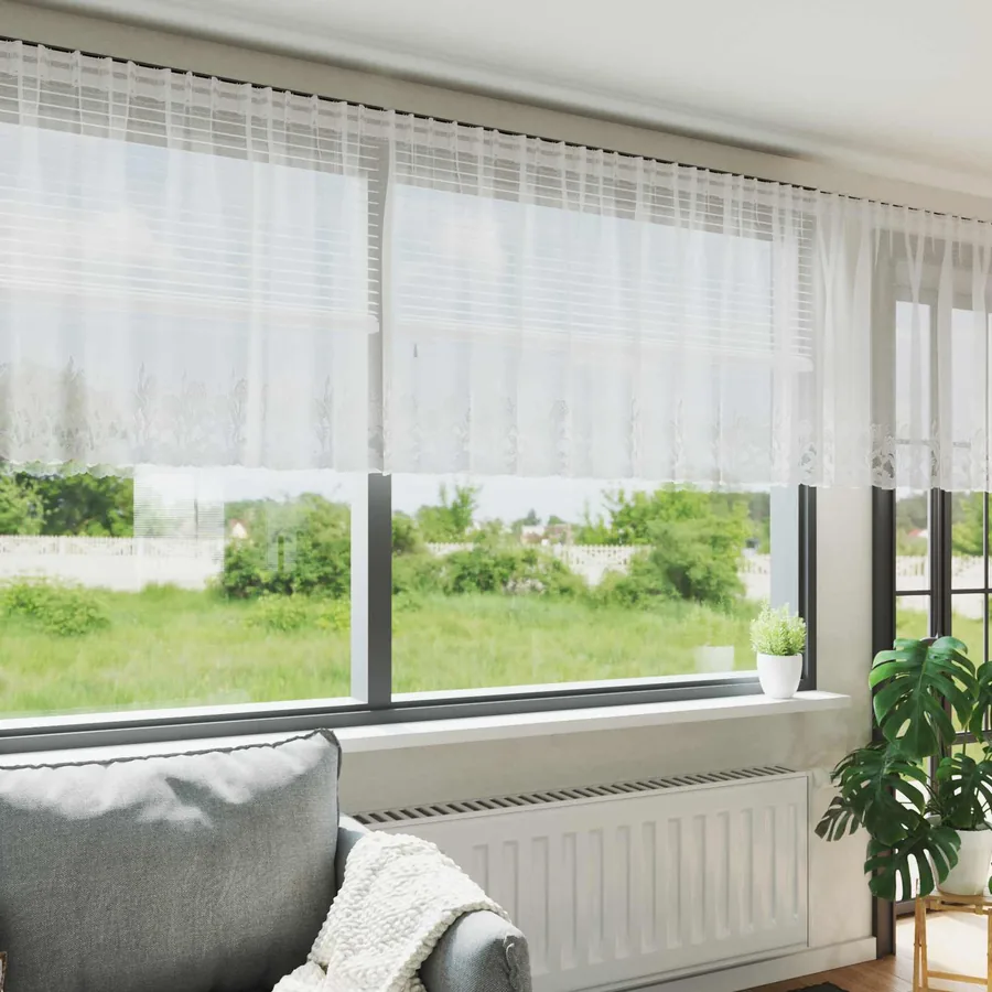 Rideau en Dentelle Floral Blanc 120 x 400 cm Polyester