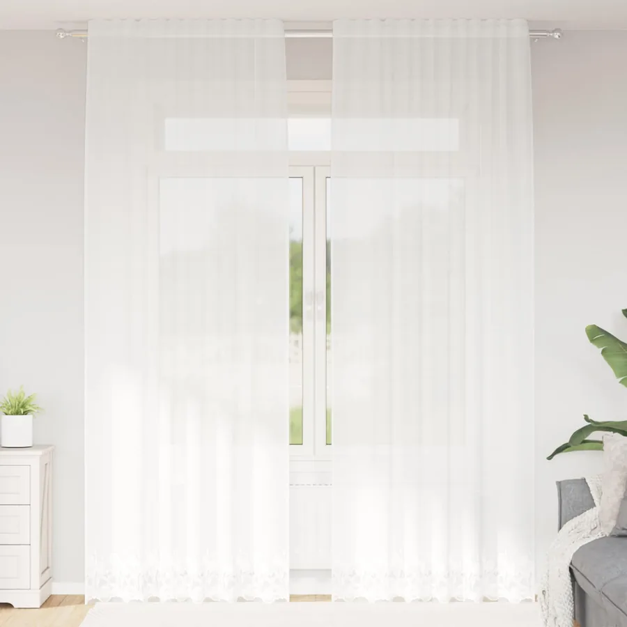 Rideau en Dentelle Floral Blanc 280 x 150 cm Polyester
