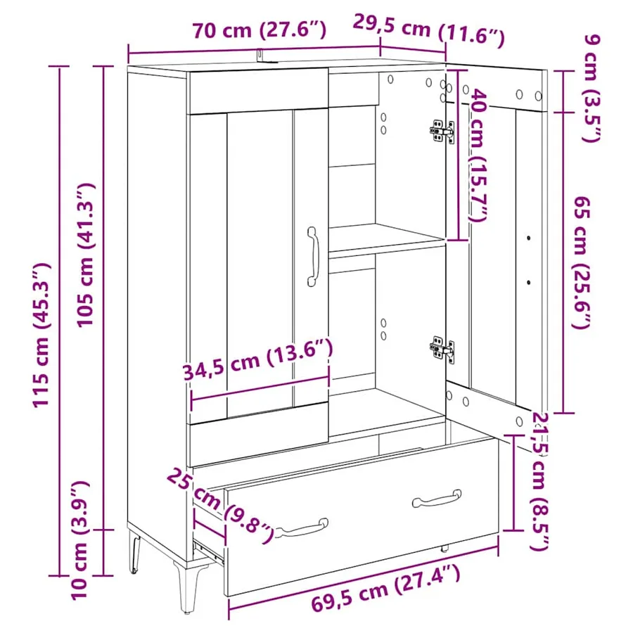 Haut Armoire avec tiroir Chêne noir 70 x 31 x 115 cm - 11