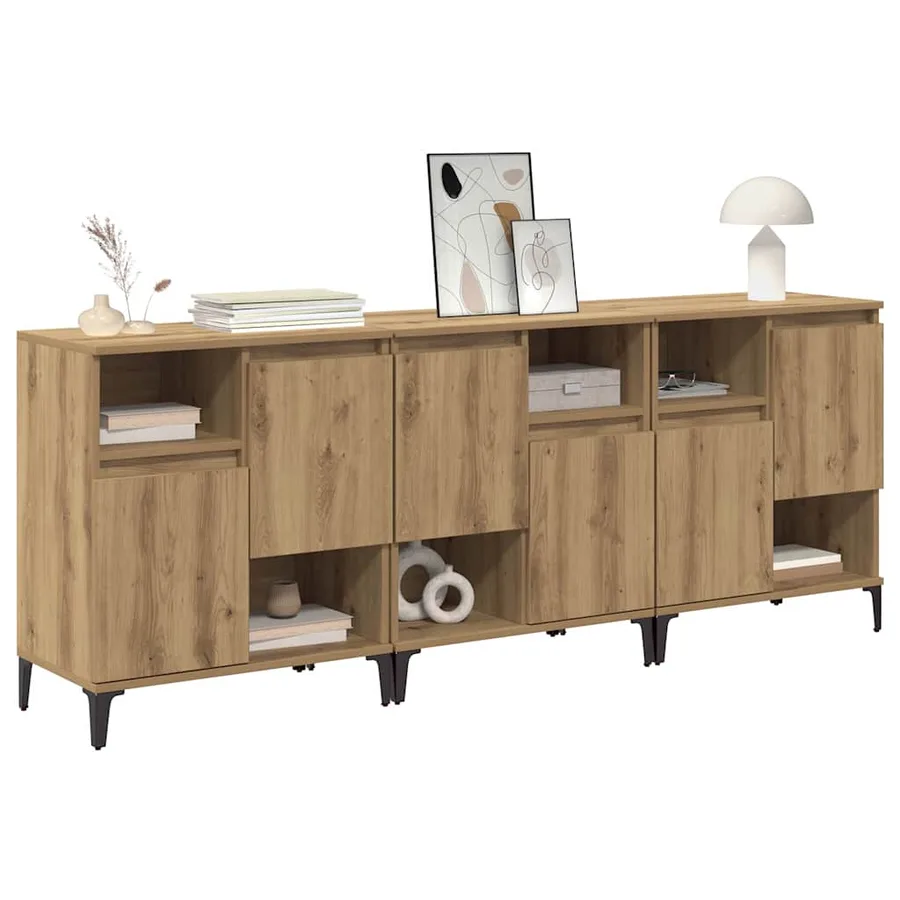 Buffets 3 pcs Chêne artisanal 60 x 35 x 70 cm Bois d'ingénierie - 3