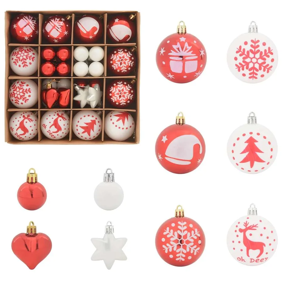 Ensemble de Boules de Noël 40 pcs Rouge et Blanc Plastique - 2