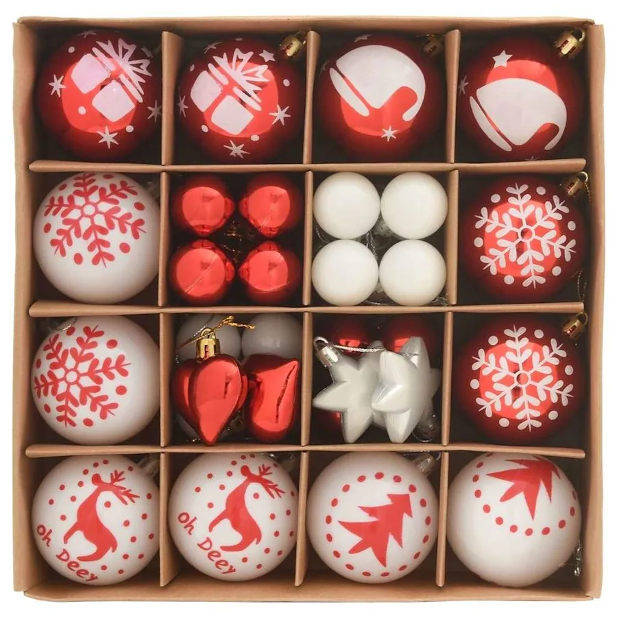 Ensemble de Boules de Noël 40 pcs Rouge et Blanc Plastique - 3