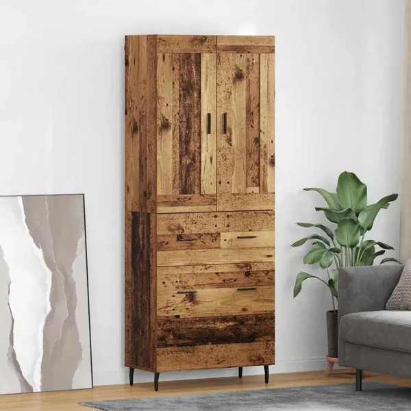 Haut Armoire avec tiroir 2 pcs Bois ancien Bois d'ingénierie