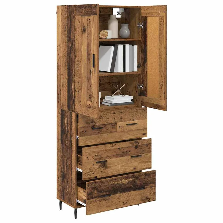Haut Armoire avec tiroir 2 pcs Bois ancien Bois d'ingénierie - 3