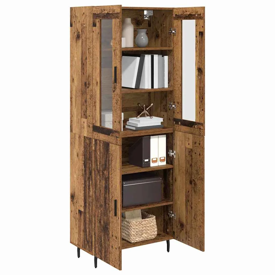 Haut Armoire 2 pcs Bois Ancien Bois d'ingénierie - 3