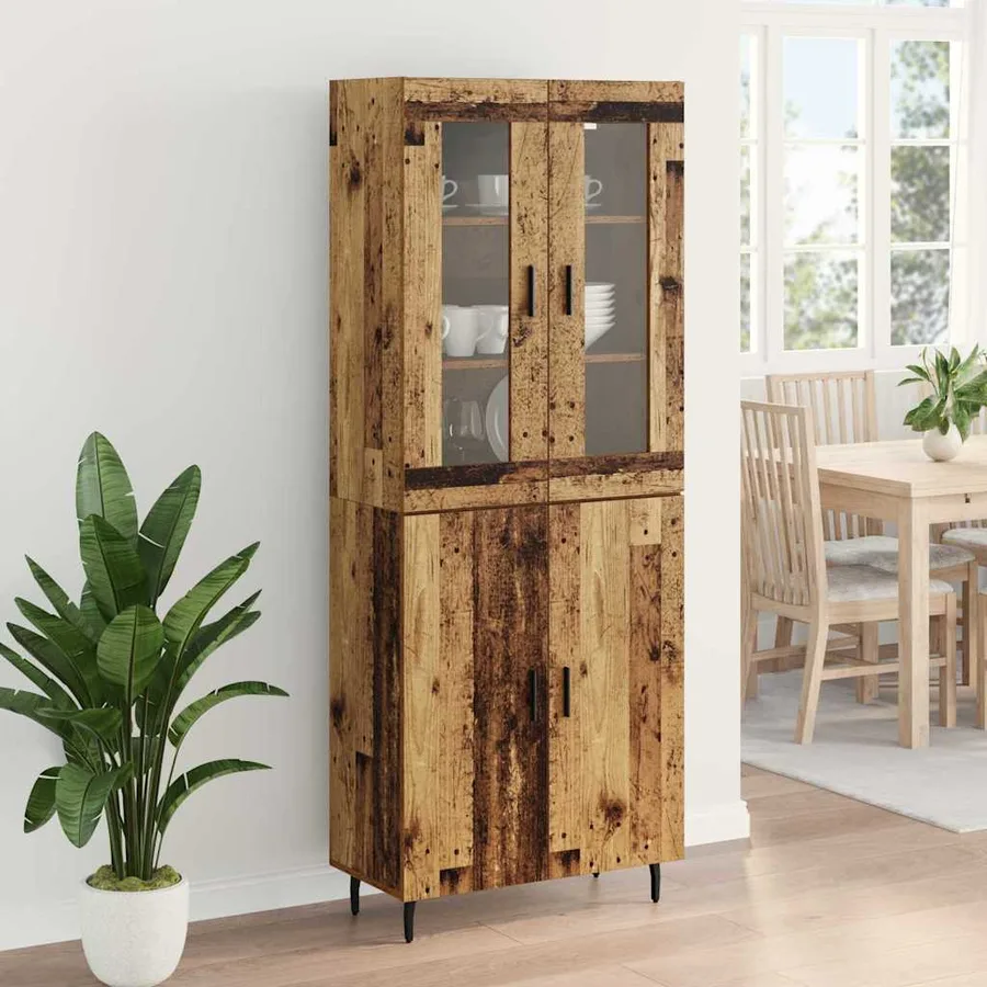 Haut Armoire 2 pcs Bois Ancien Bois d'ingénierie - 4