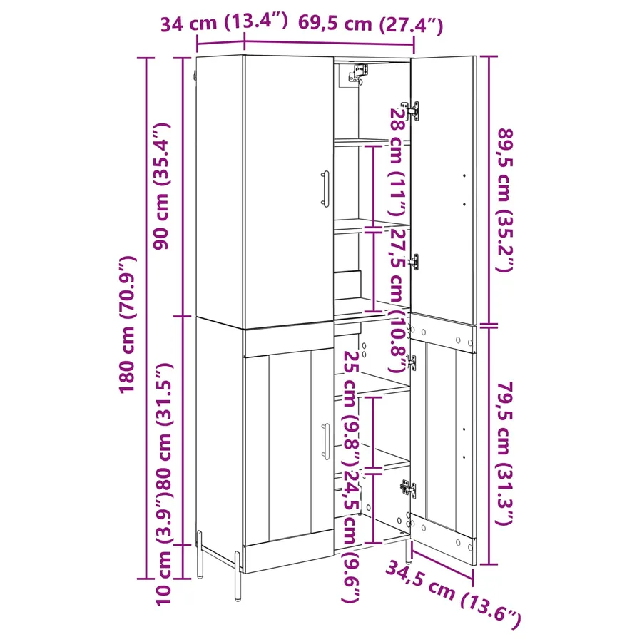 Haut Armoire Bois Ancien 69,5 x 34 x 180 cm Bois d'ingénierie - 13
