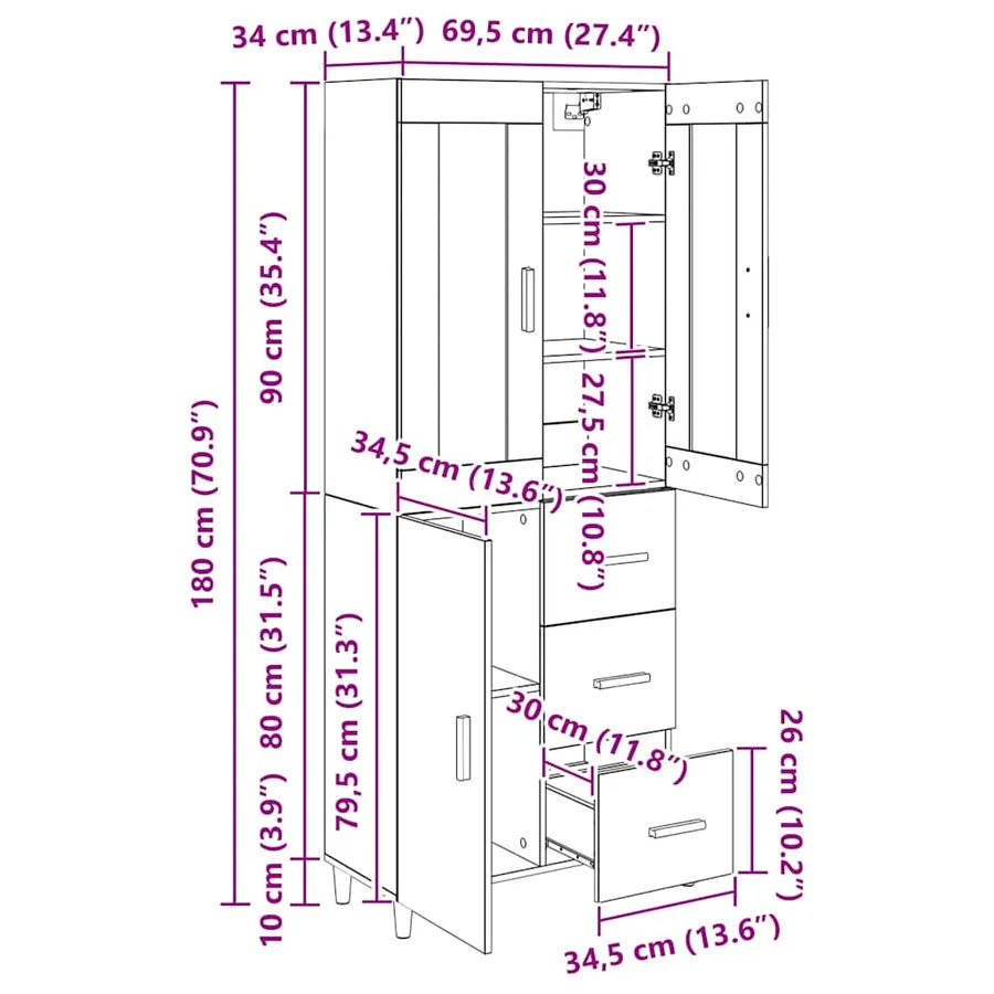 Haut Armoire Chêne artisanal 34,5 x 34 x 180 cm - 16