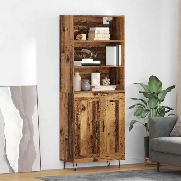 Haut Armoire 2 pcs Bois ancien Bois d'ingénierie