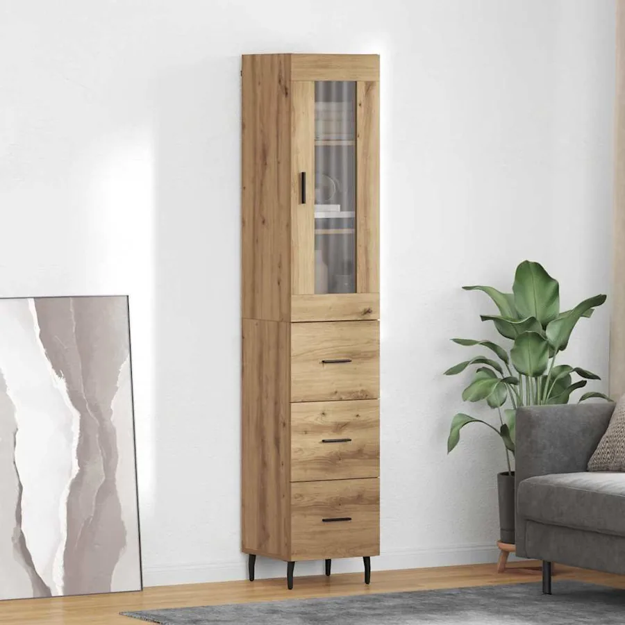Haut Armoire avec tiroir Chêne artisanal 34,5 x 34 x 180 cm