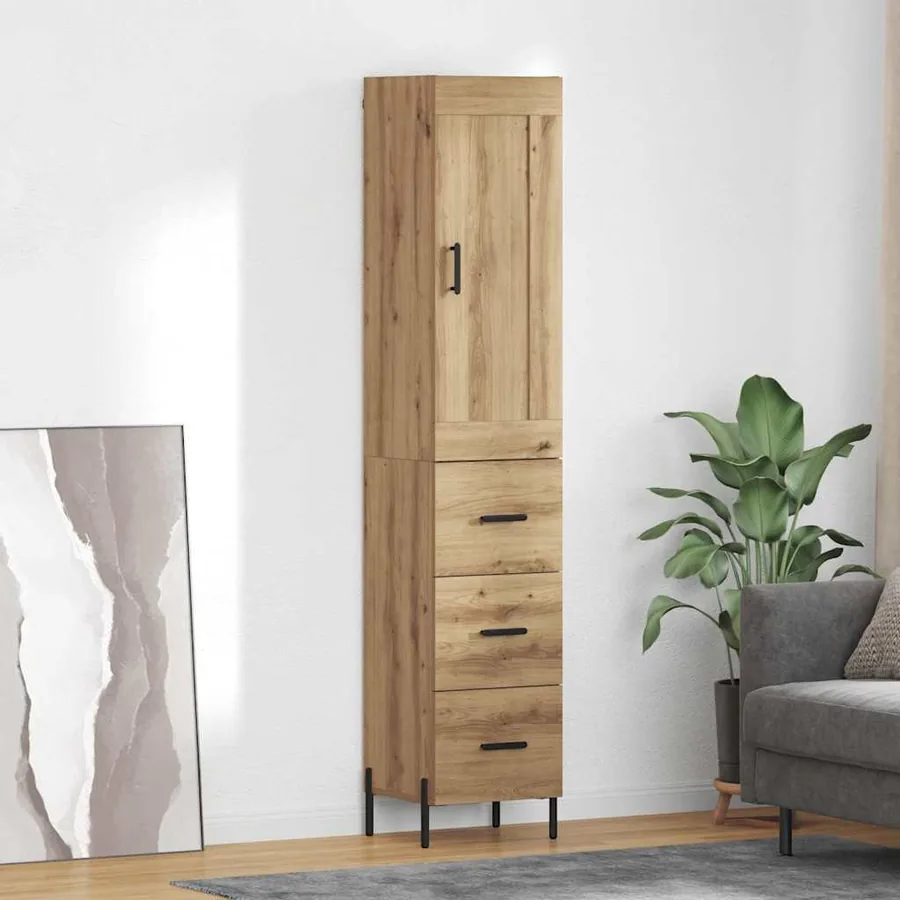 Haut Armoire avec tiroir Chêne artisanal 34,5 x 34 x 180 cm