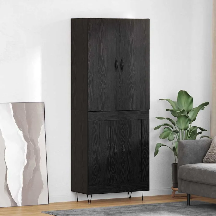 Haut Armoire 2 pcs Chêne noir Bois d'ingénierie et verre