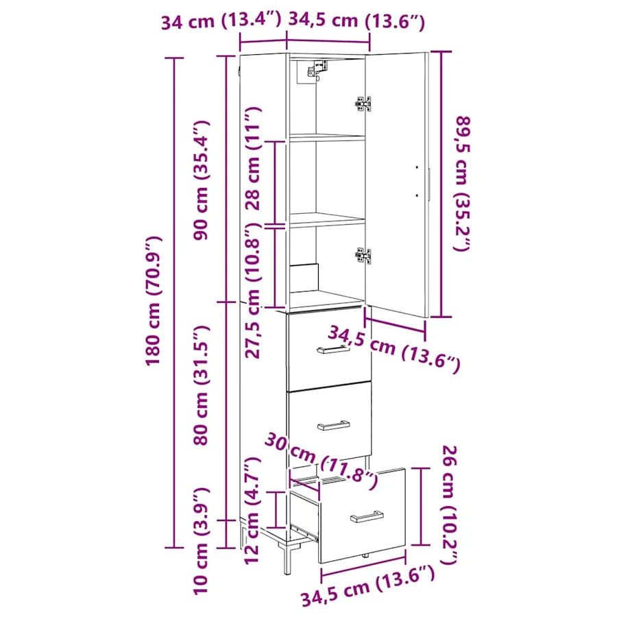 Haut Armoire Chêne artisanal 34,5 x 34 x 180 cm - 16