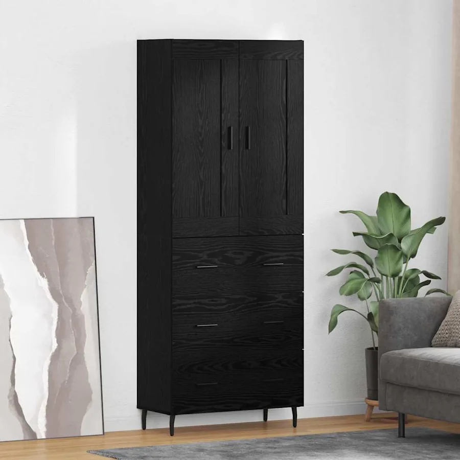 Haut Armoire avec tiroir 2 pcs Chêne noir Bois d'ingénierie