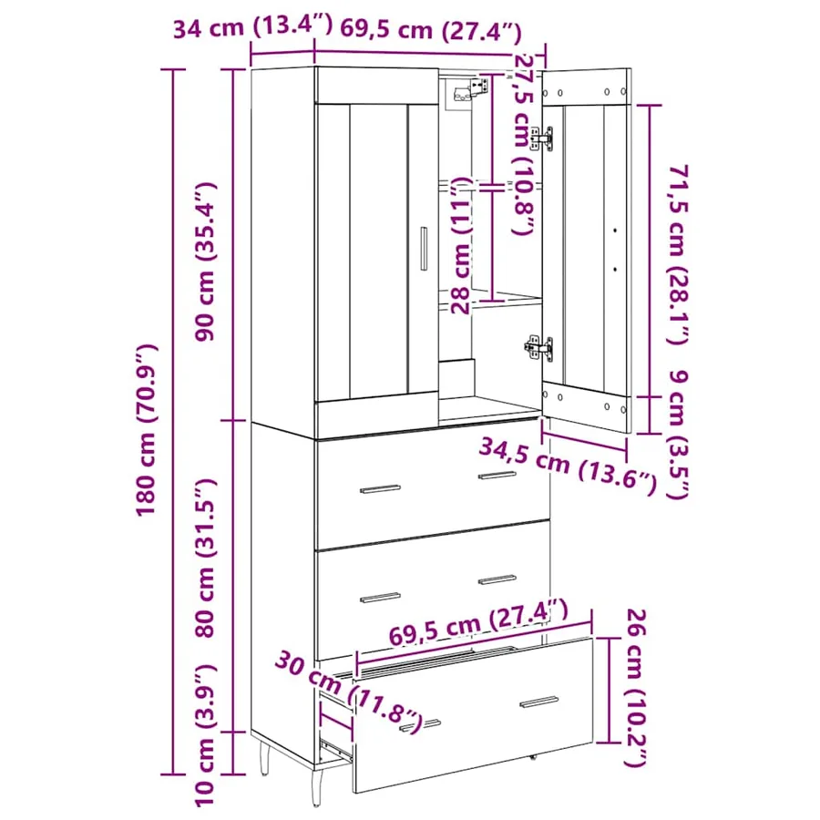 Haut Armoire avec tiroir 2 pcs Chêne noir Bois d'ingénierie - 14