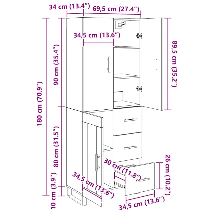 Haut Armoire 2 pcs Chêne artisanal 69,5 x 34 x 180 cm - 16