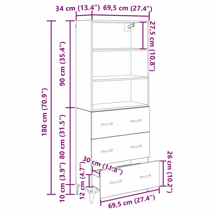 Haut Armoire Chêne artisanal 69,5 x 34 x 180 cm - 14