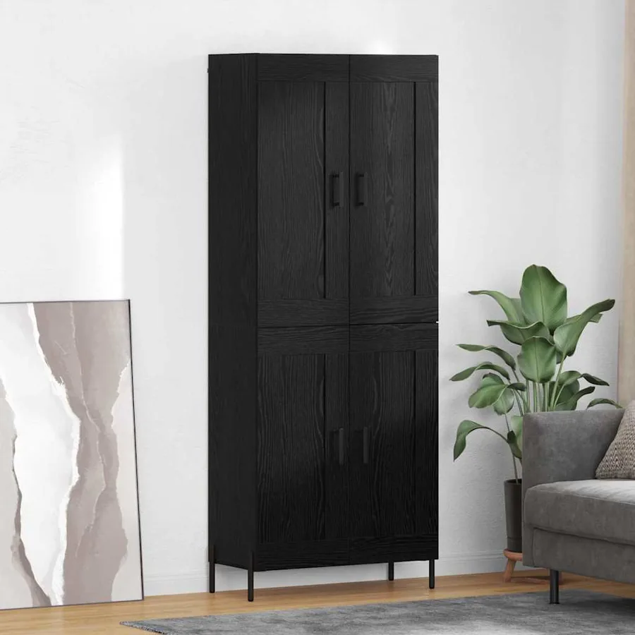 Haut Armoire 2 pcs Chêne noir Bois d'ingénierie