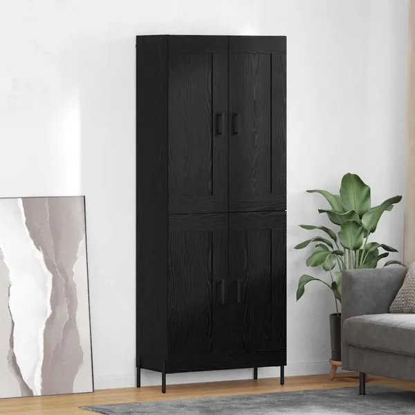 Haut Armoire 2 pcs Chêne noir Bois d'ingénierie