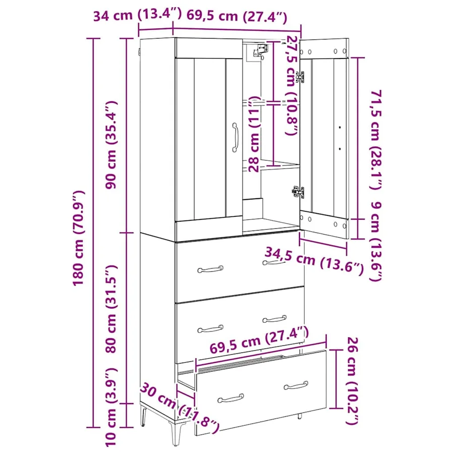 Haut Armoire Chêne artisanal 69,5 x 34 x 180 cm - 15