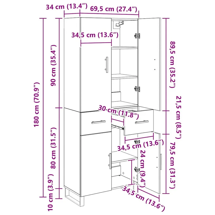 Haut Armoire avec tiroir 2 pcs Chêne noir 69,5 x 34 x 180 cm - 14
