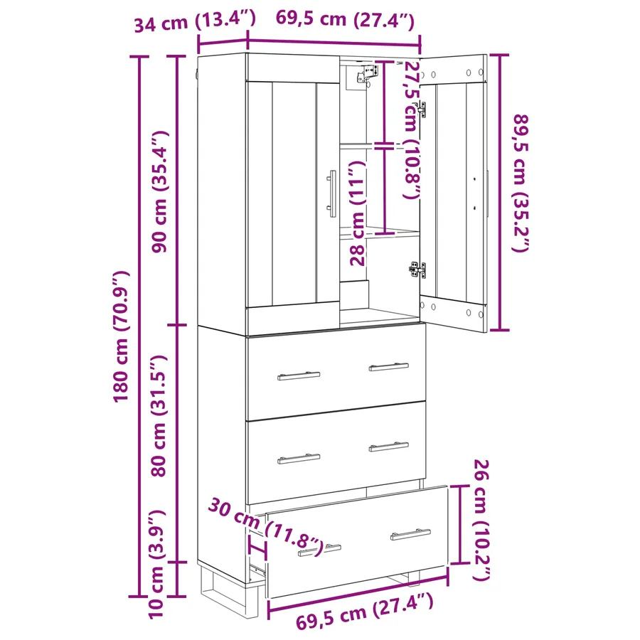 Haut Armoire 2 pcs Chêne noir Bois Aggloméré et Verre - 14