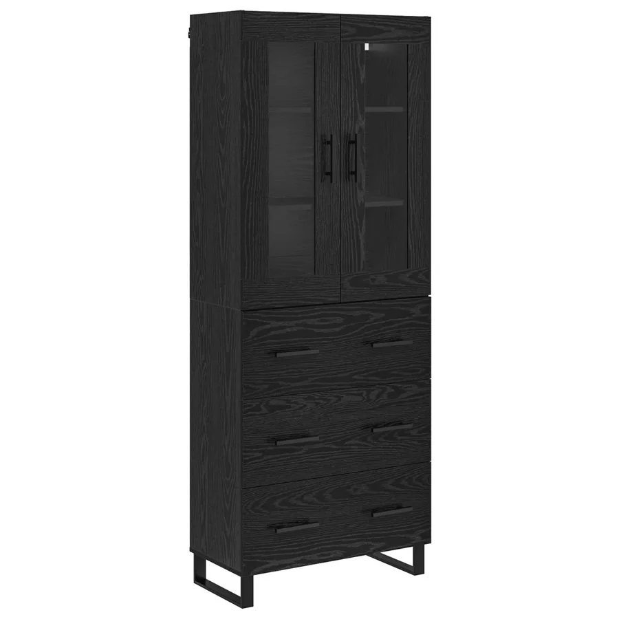 Haut Armoire 2 pcs Chêne noir Bois Aggloméré et Verre - 2