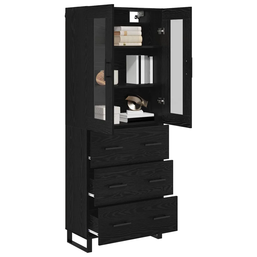 Haut Armoire 2 pcs Chêne noir Bois Aggloméré et Verre - 3