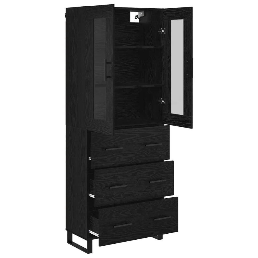 Haut Armoire 2 pcs Chêne noir Bois Aggloméré et Verre - 5