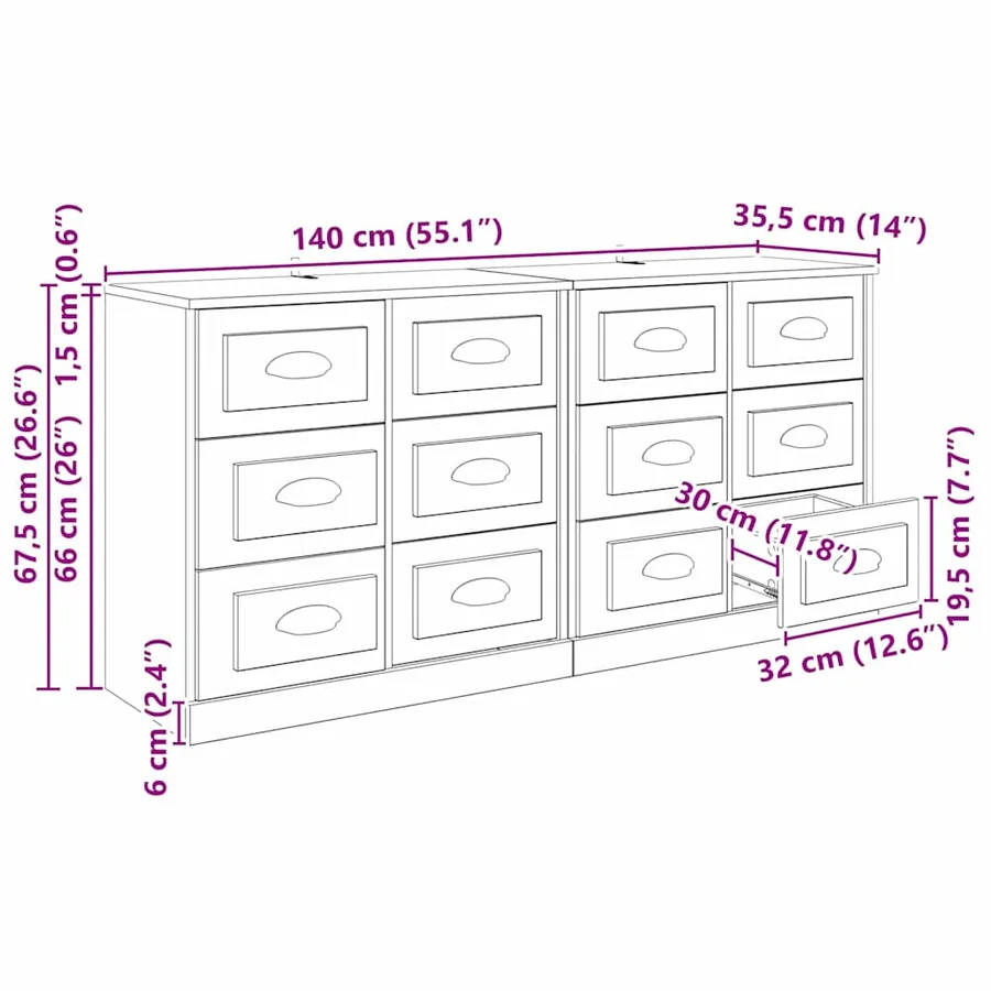 Buffets 2 pcs Chêne artisanal 70 x 35,5 x 67,5 cm - 14
