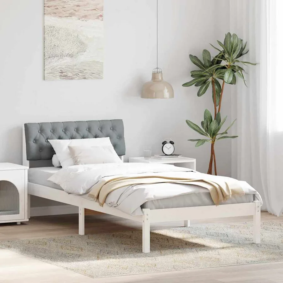 Cadre de lit Blanc et gris clair 90 x 190 cm Bois massif en pin