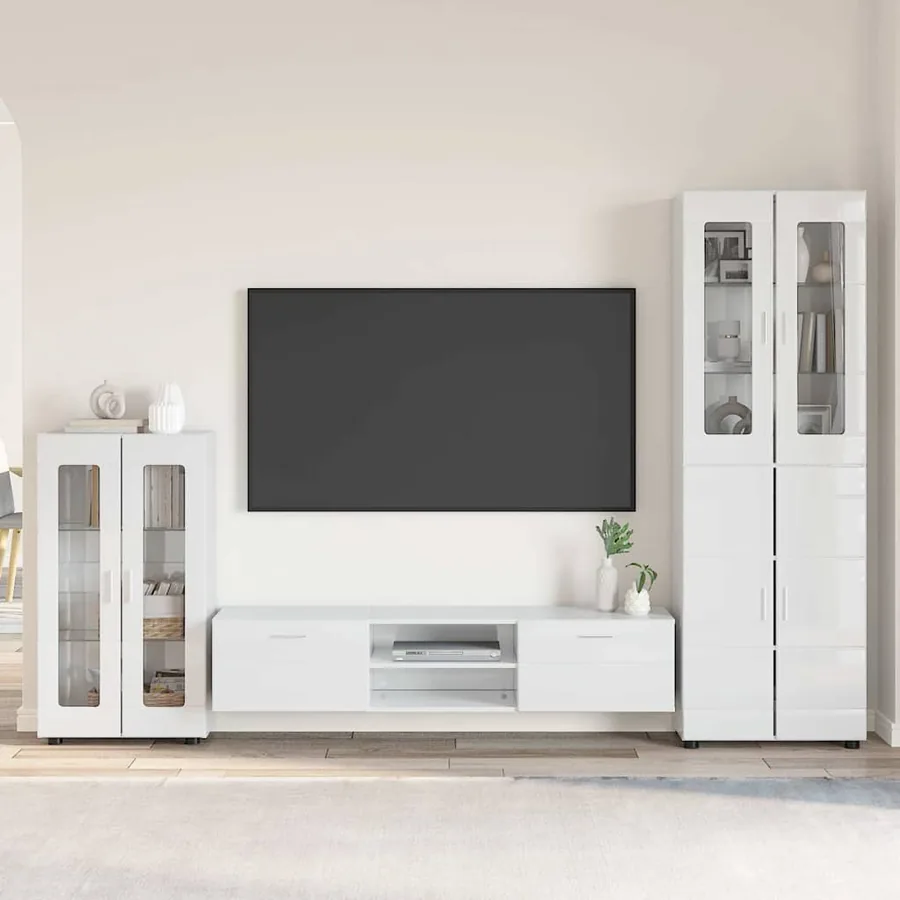 Ensemble meuble TV avec tiroir FLORIN 3 pcs Blanc brillant