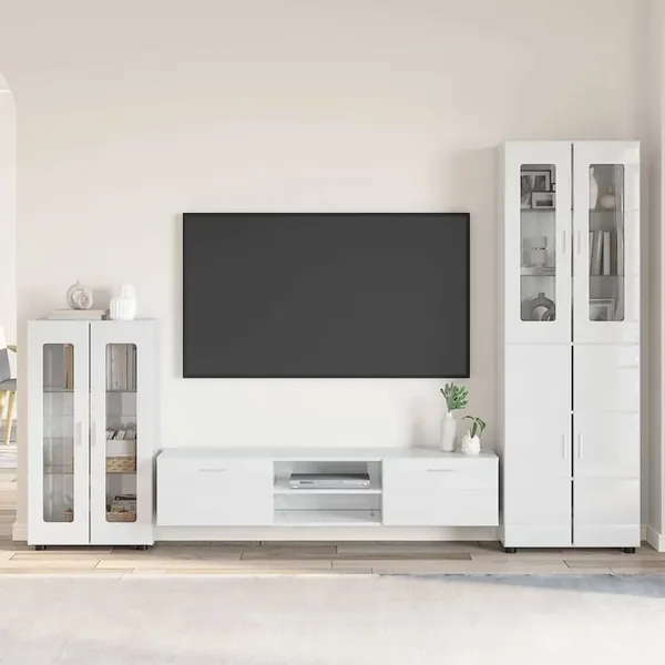 Ensemble meuble TV avec tiroir FLORIN 3 pcs Blanc brillant
