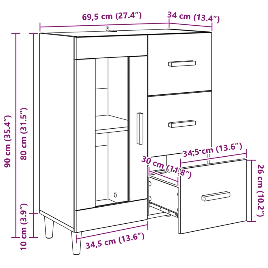 Buffet Chêne artisanal 69,5 x 34 x 90 cm Bois d'ingénierie - 14